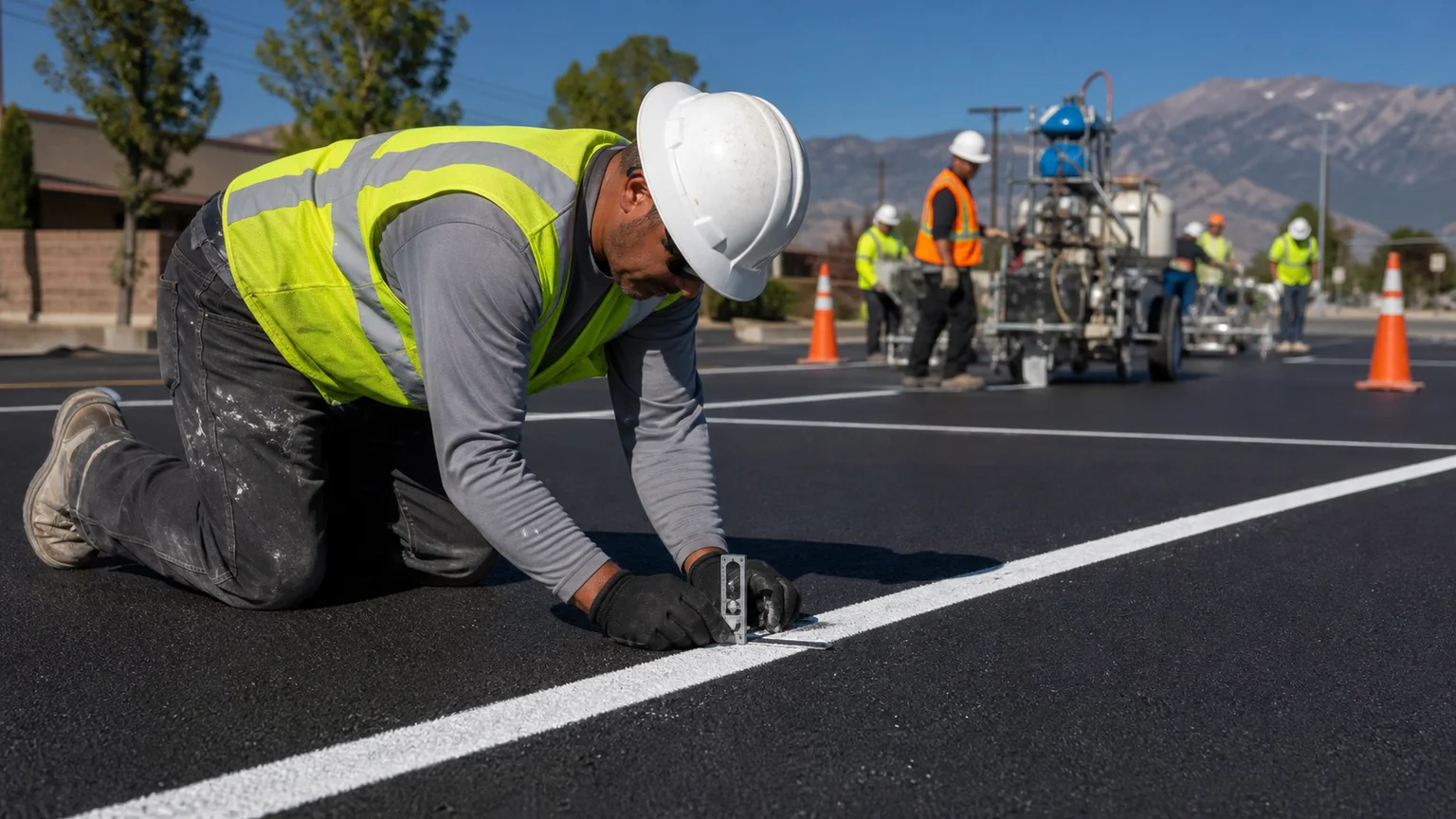 Quality-control step for parking lot striping in West Valley City, Utah