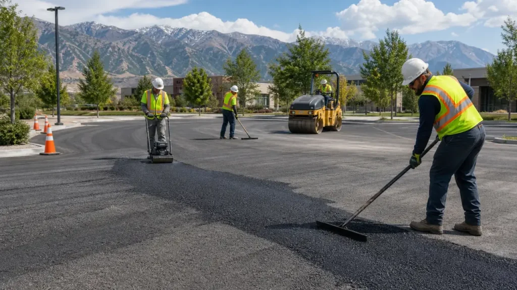 Pavement Maintenance crew working in a controlled Bluffdale, Utah pavement area