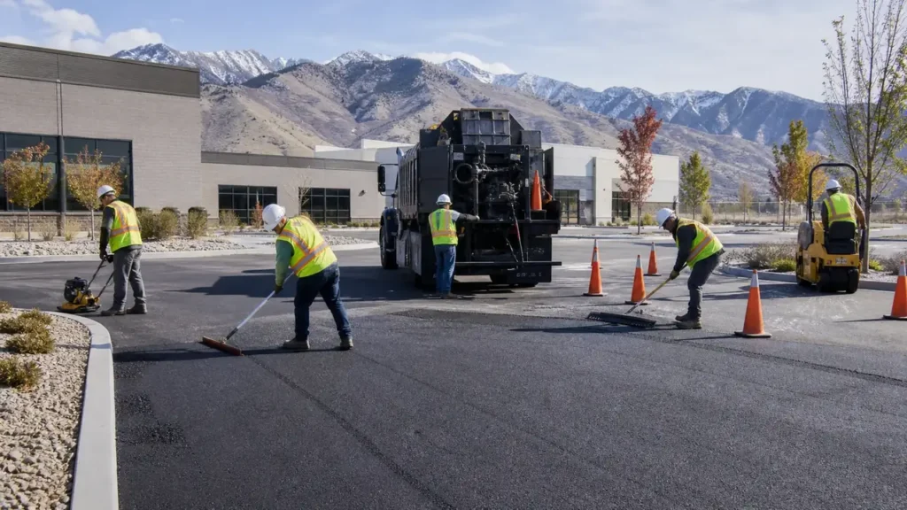 Pavement Maintenance crew working in a controlled Cedar Fort, Utah pavement area
