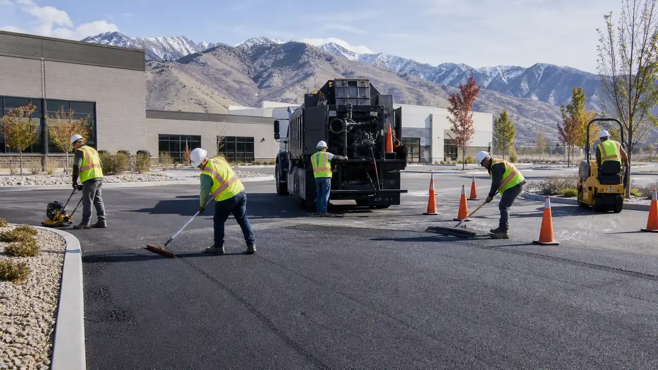 Pavement Maintenance crew working in a controlled Cedar Fort, Utah pavement area