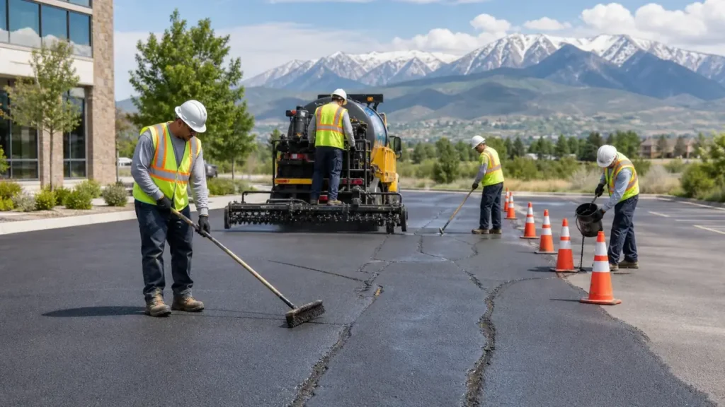 Pavement Maintenance crew working in a controlled Cedar Hills, Utah pavement area