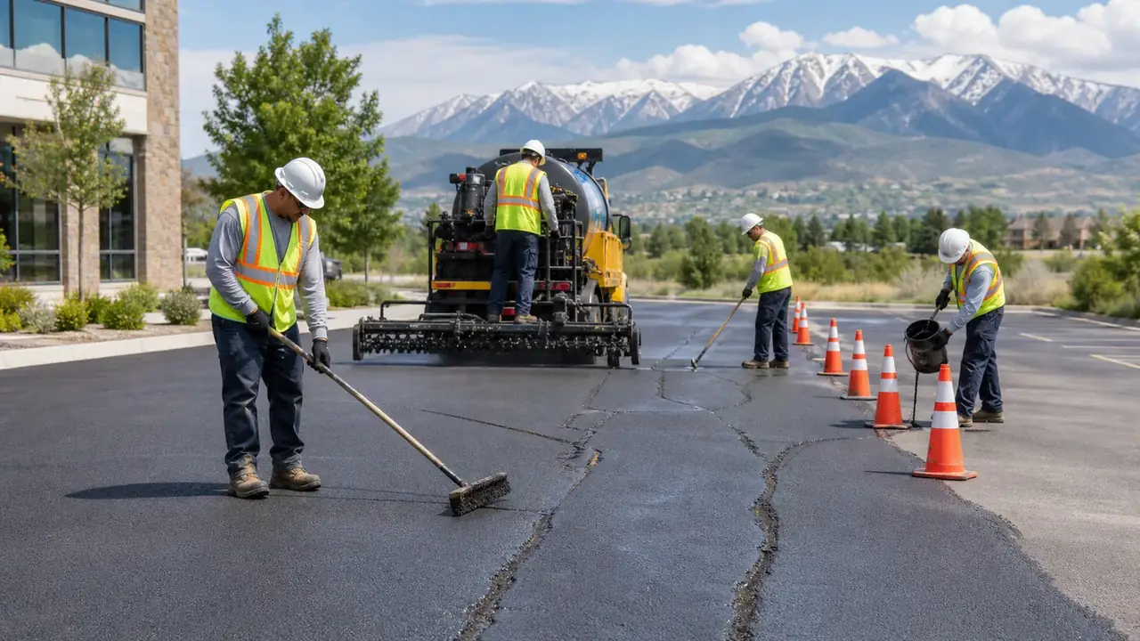 Pavement Maintenance crew working in a controlled Cedar Hills, Utah pavement area