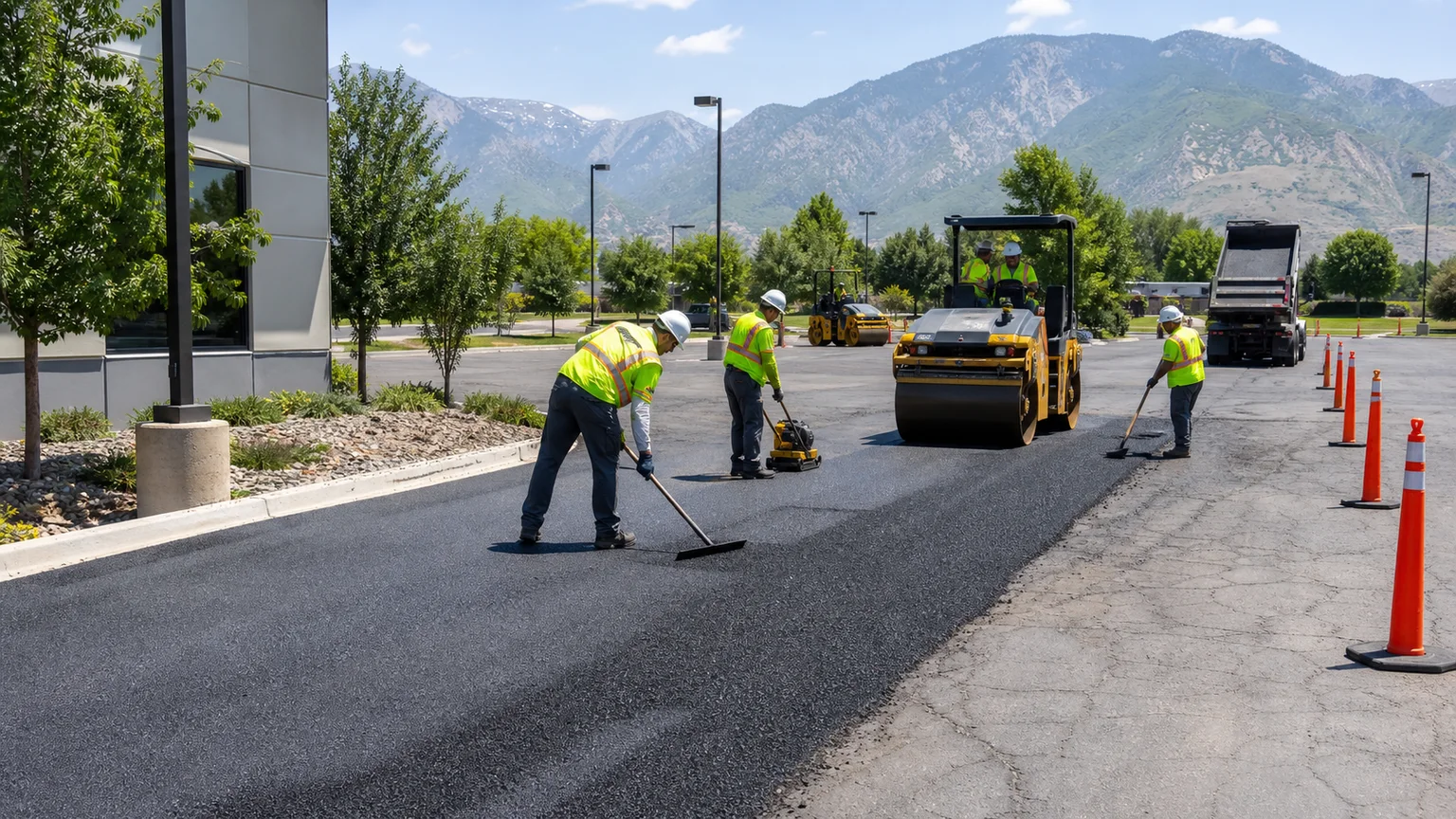 Pavement Maintenance crew working in a controlled Draper, Utah pavement area