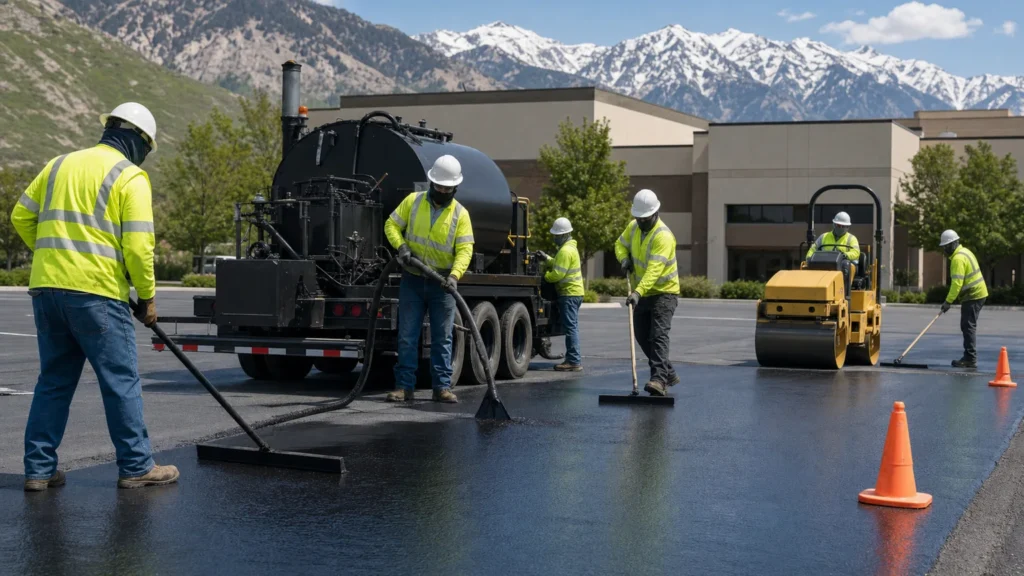 Pavement Maintenance crew working in a controlled Elk Ridge, Utah pavement area
