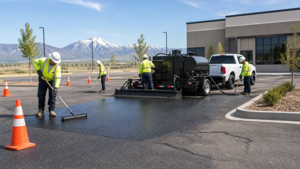 Pavement Maintenance crew working in a controlled Genola, Utah pavement area