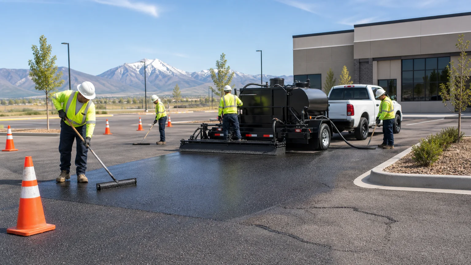 Pavement Maintenance crew working in a controlled Genola, Utah pavement area