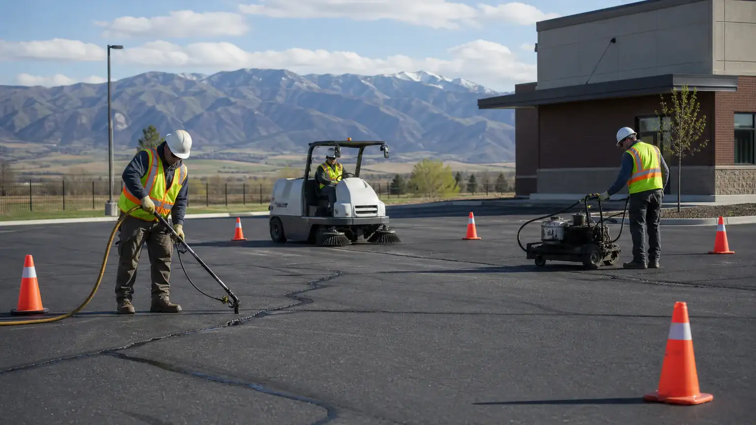 Pavement Maintenance crew working in a controlled Goshen, Utah pavement area