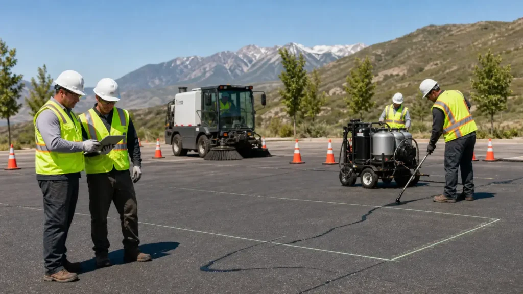 Pavement Maintenance crew working in a controlled Highland, Utah pavement area