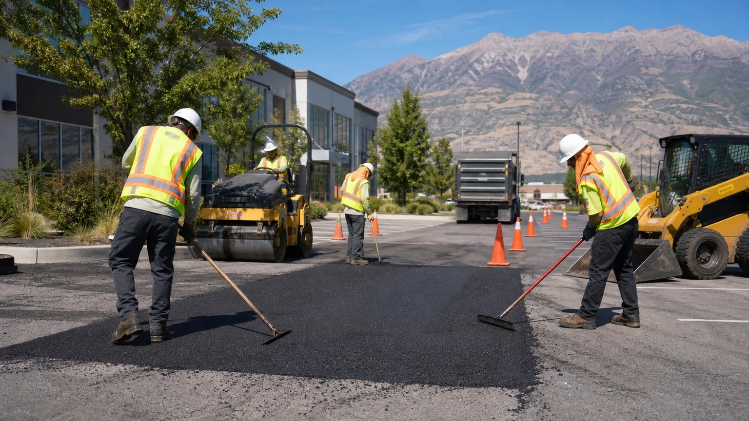 Pavement Maintenance crew working in a controlled Lehi, Utah pavement area