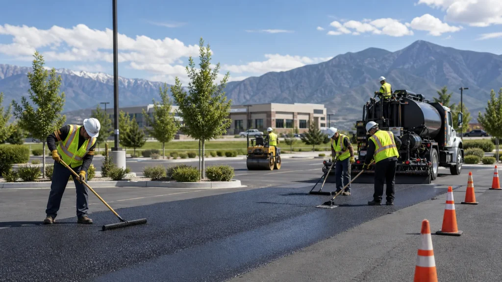 Pavement Maintenance crew working in a controlled Orem, Utah pavement area