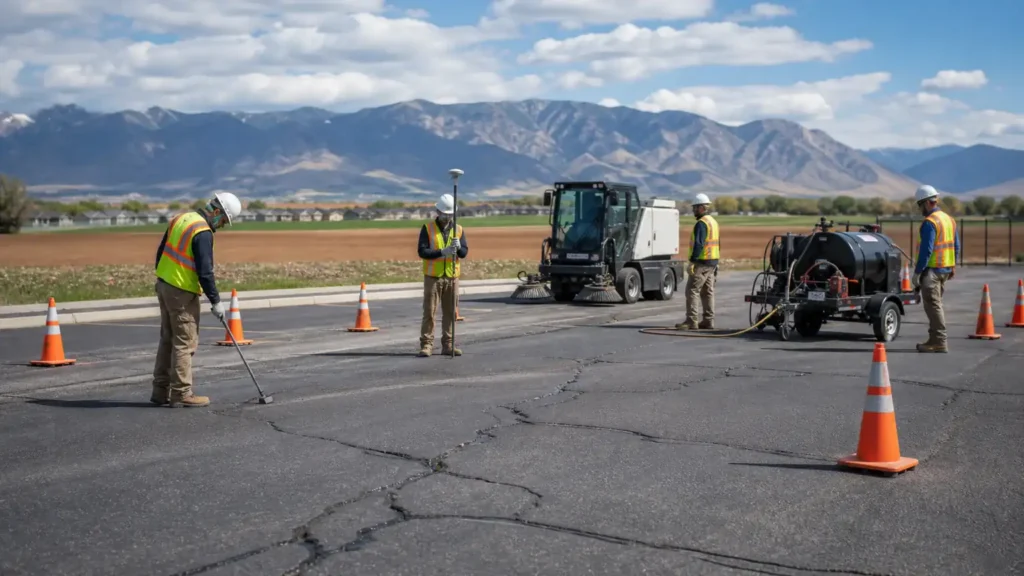 Pavement Maintenance crew working in a controlled Payson, Utah pavement area