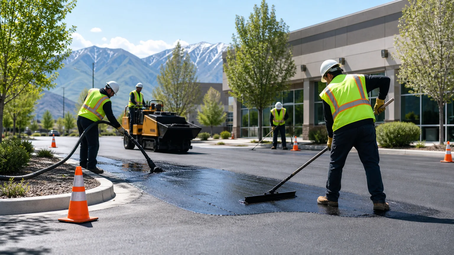 Pavement Maintenance crew working in a controlled Provo, Utah pavement area