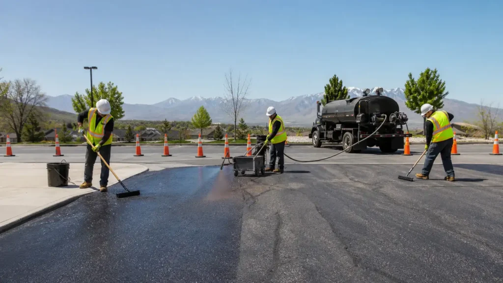 Pavement Maintenance crew working in a controlled Salem, Utah pavement area