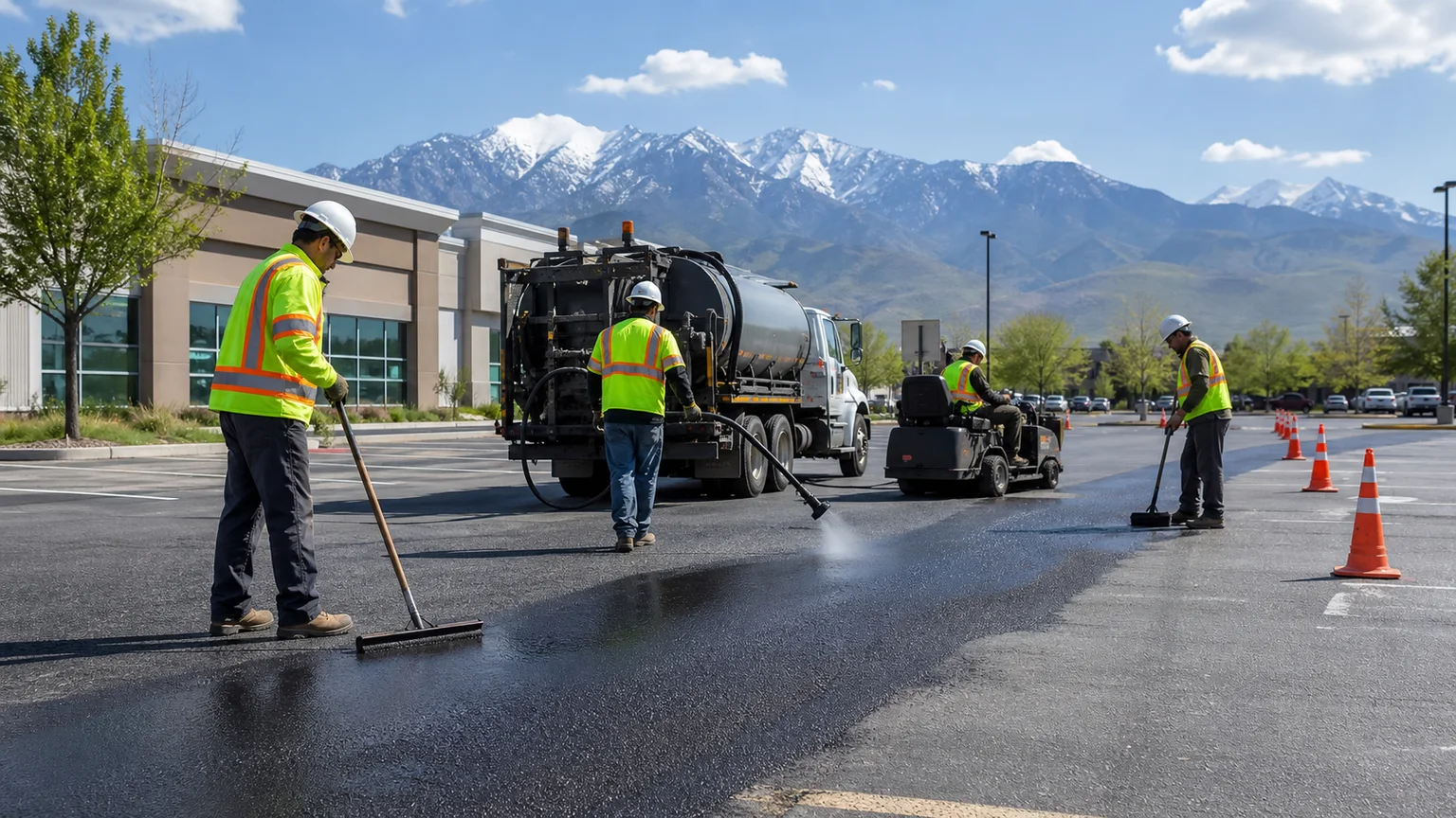 Pavement Maintenance crew working in a controlled Salt Lake City, Utah pavement area