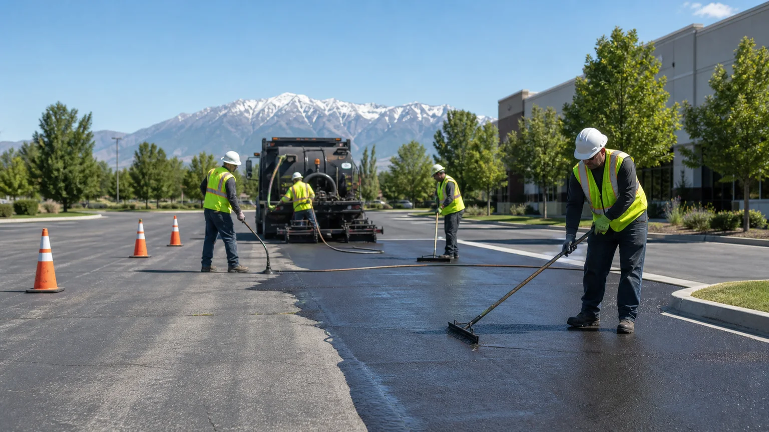 Pavement Maintenance crew working in a controlled Sandy, Utah pavement area