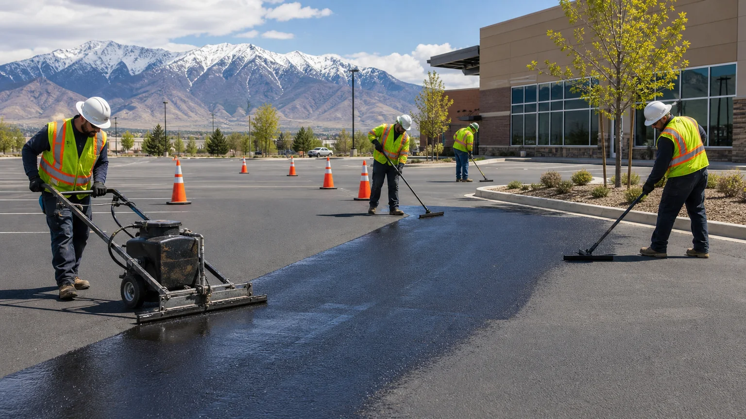 Pavement Maintenance crew working in a controlled Saratoga Springs, Utah pavement area