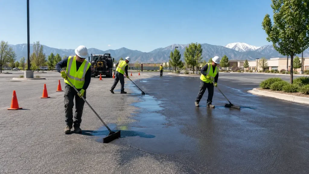 Pavement Maintenance crew working in a controlled Spring Lake, Utah pavement area