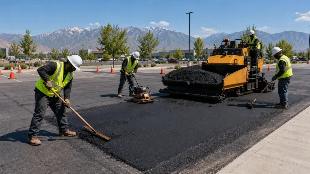 Pavement Maintenance crew working in a controlled West Valley City, Utah pavement area