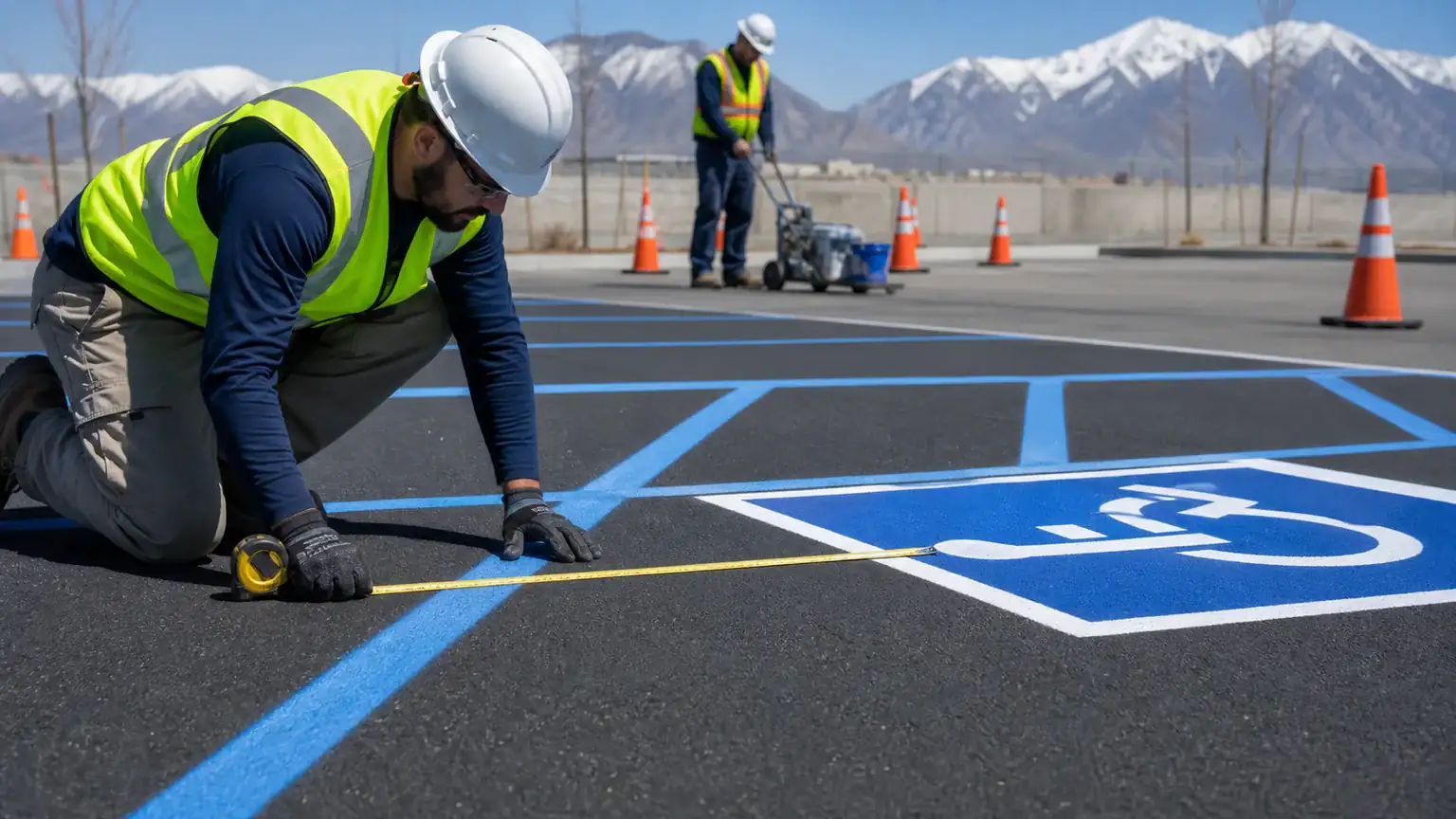 Quality-control step for ada parking lot striping in Alpine, Utah