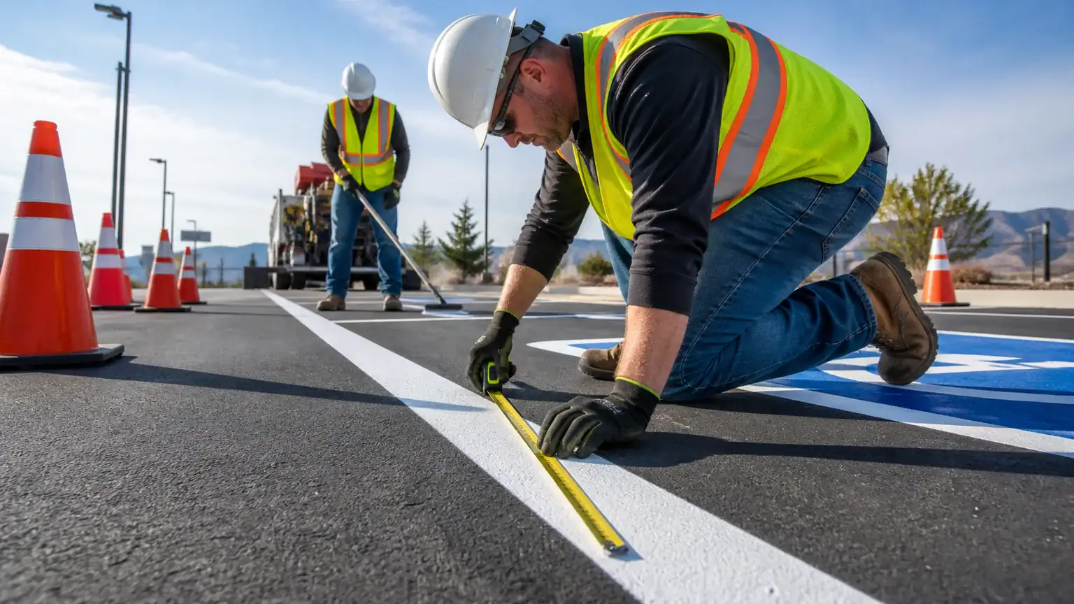 Quality-control step for ada parking lot striping in American Fork, Utah