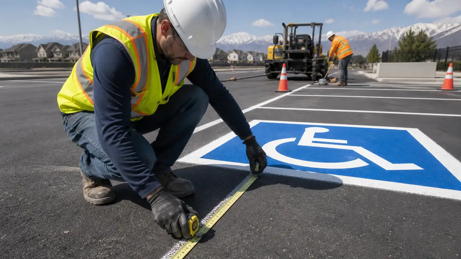 Quality-control step for ada parking lot striping in Bluffdale, Utah