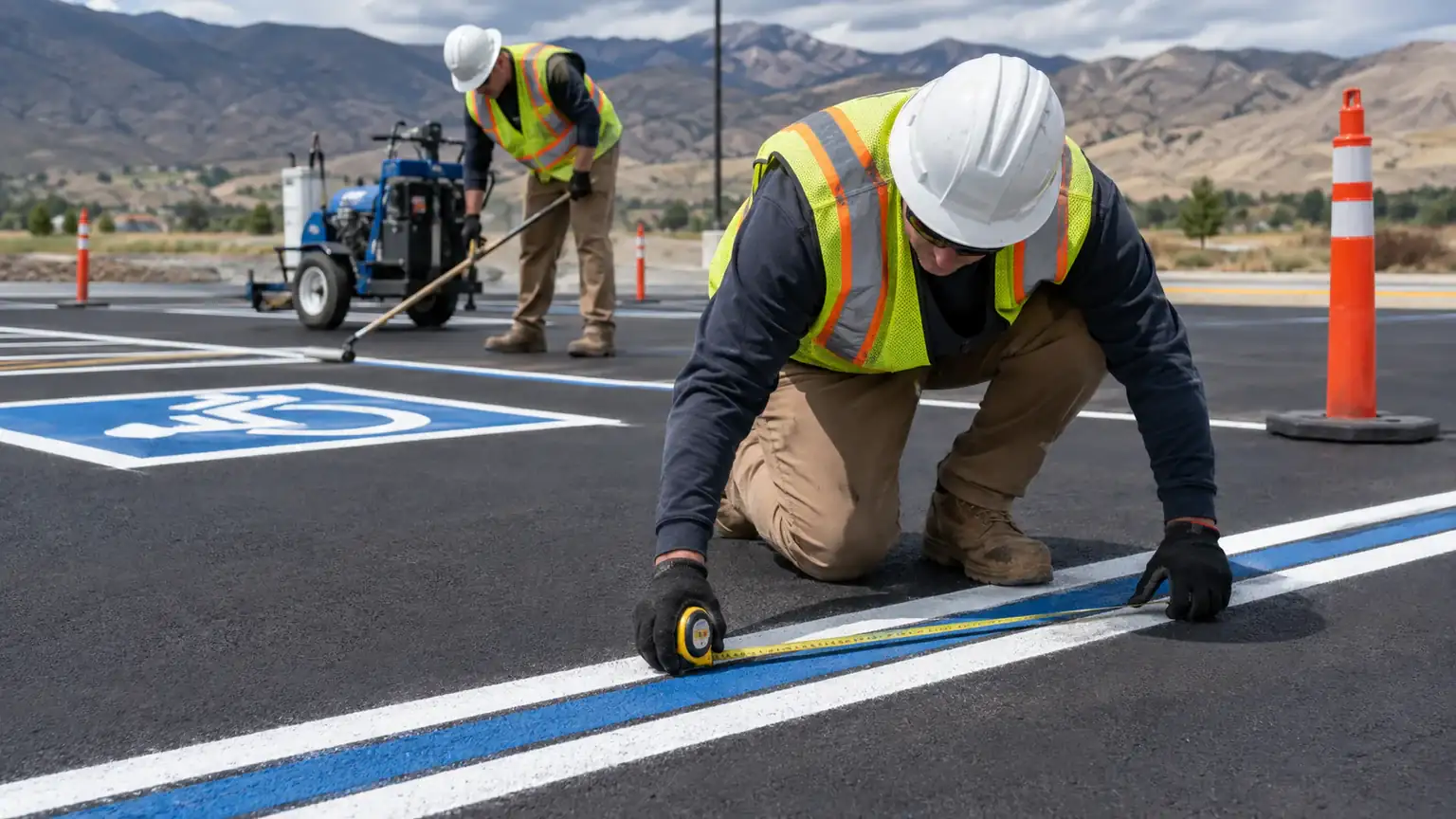 Quality-control step for ada parking lot striping in Cedar Fort, Utah