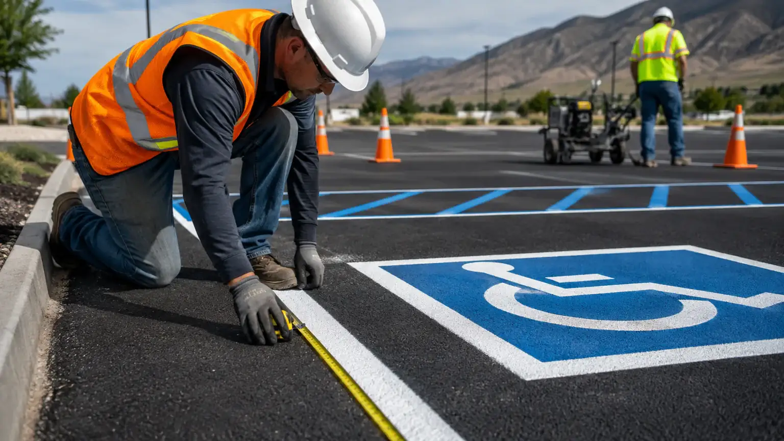 Quality-control step for ada parking lot striping in Cedar Hills, Utah