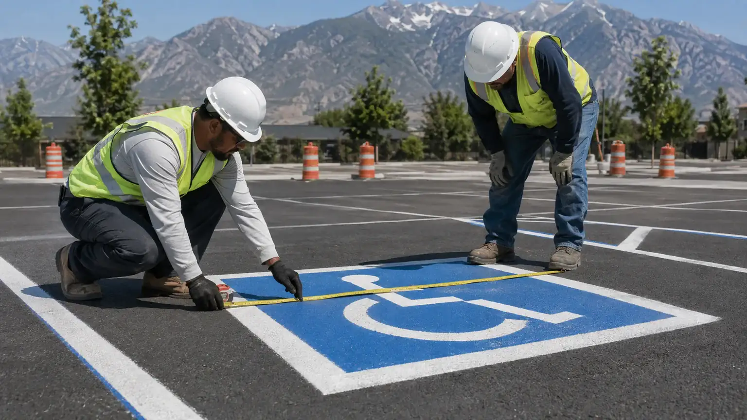 Quality-control step for ada parking lot striping in Draper, Utah