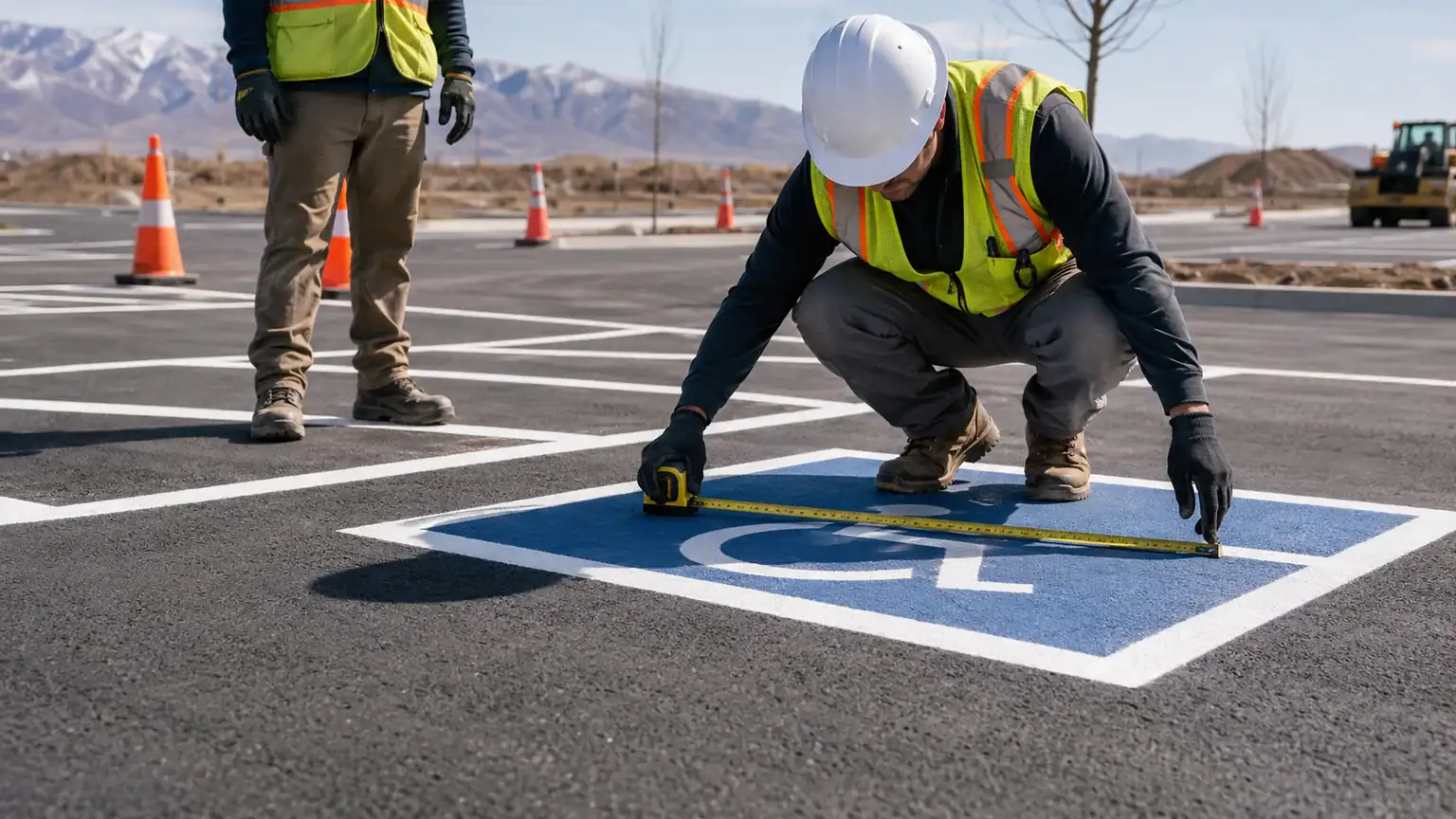 Quality-control step for ada parking lot striping in Eagle Mountain, Utah
