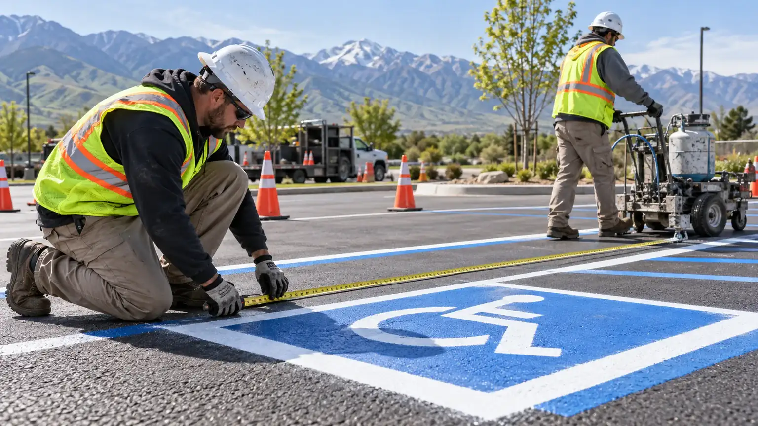 Quality-control step for ada parking lot striping in Elk Ridge, Utah