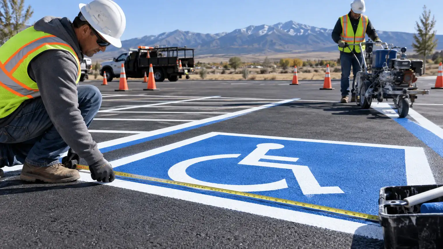 Quality-control step for ada parking lot striping in Fairfield, Utah