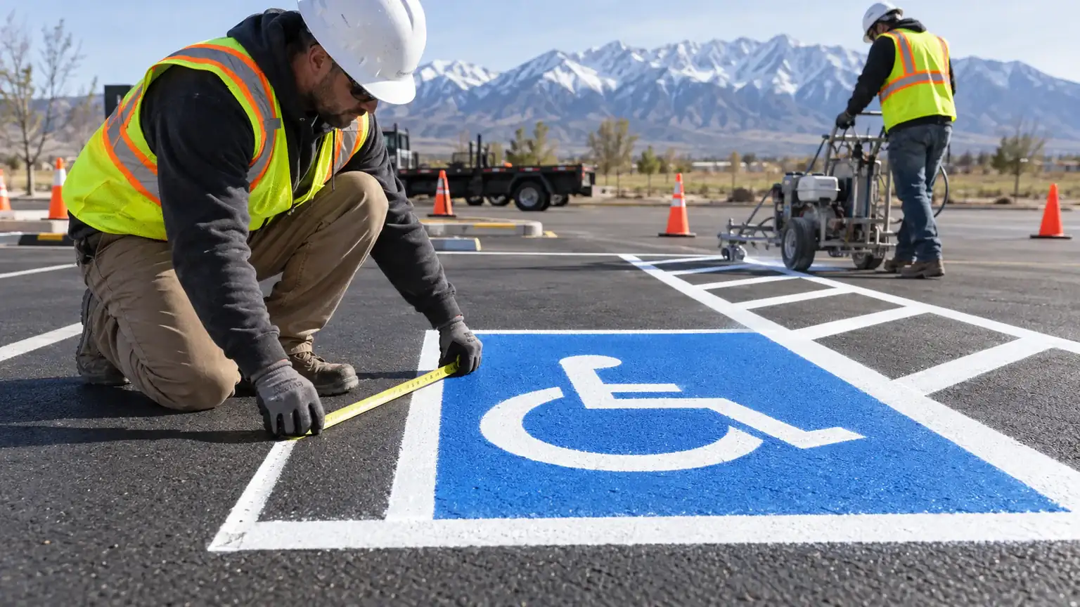 Quality-control step for ada parking lot striping in Genola, Utah