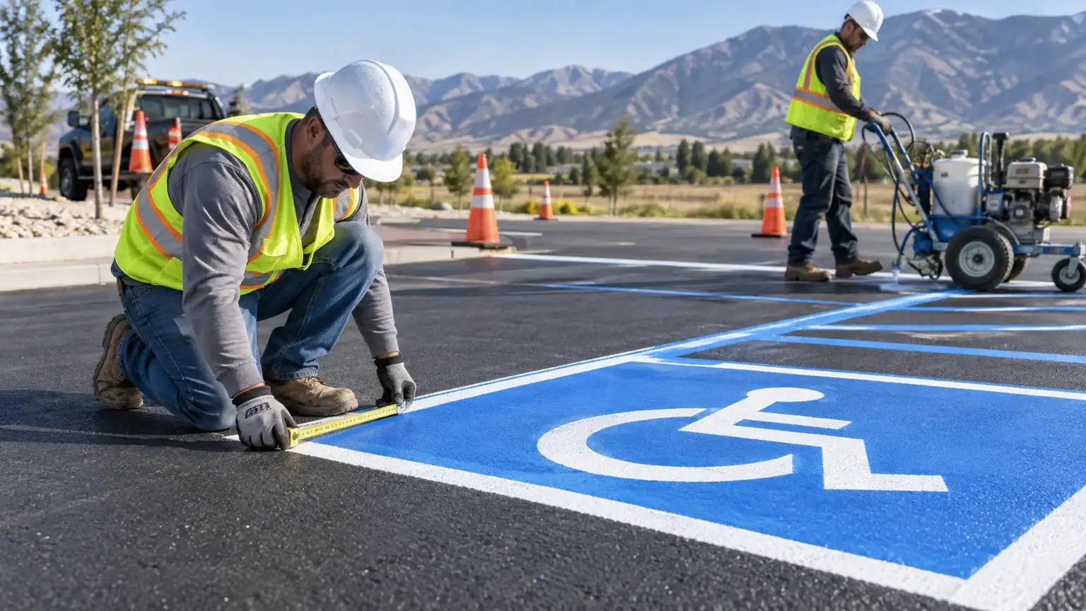 Quality-control step for ada parking lot striping in Goshen, Utah