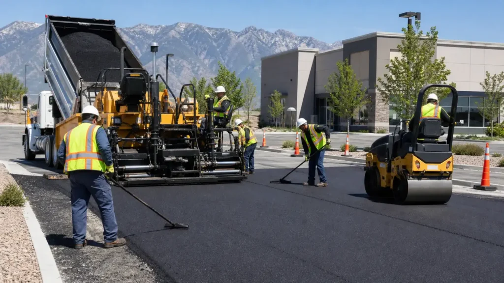 Asphalt Resurfacing & Overlay crew working in a controlled Bluffdale, Utah pavement area