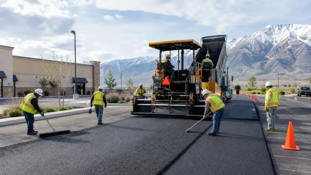 Asphalt Resurfacing & Overlay crew working in a controlled Cedar Fort, Utah pavement area
