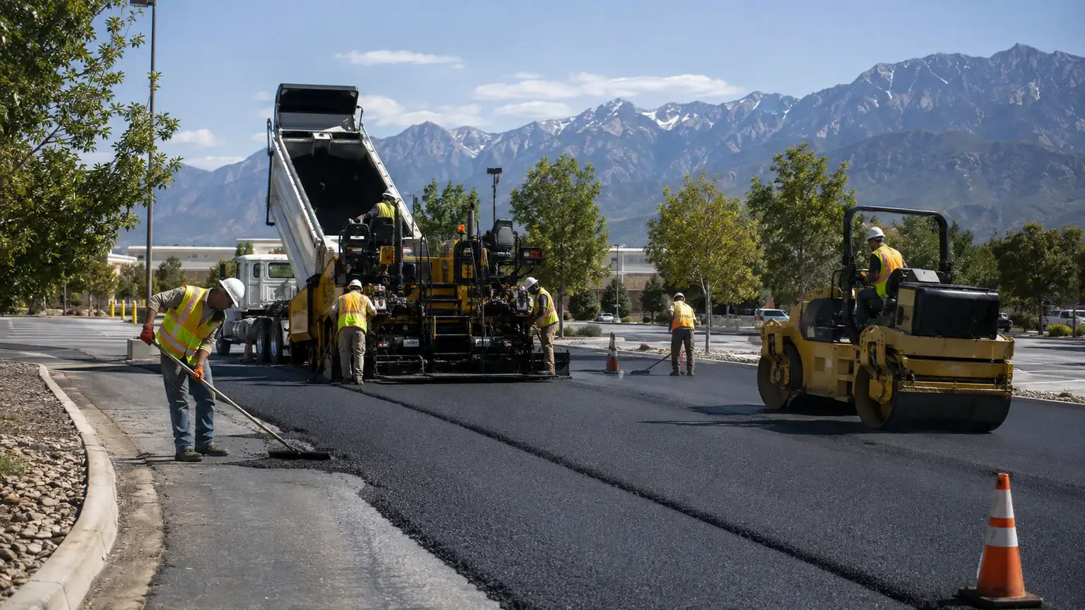 Asphalt Resurfacing & Overlay crew working in a controlled Draper, Utah pavement area