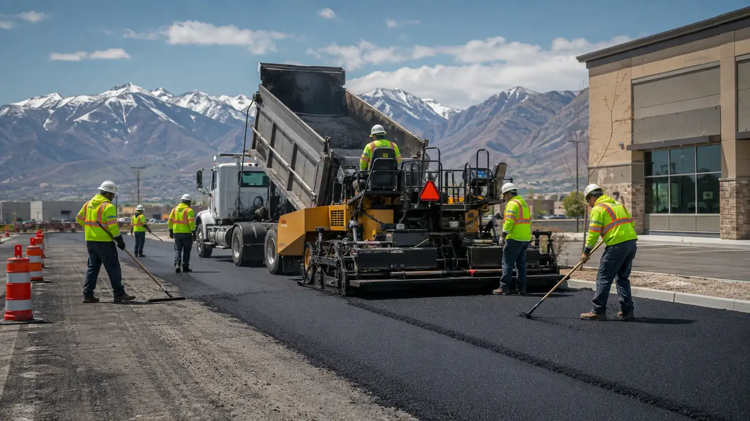 Asphalt Resurfacing & Overlay crew working in a controlled Eagle Mountain, Utah pavement area
