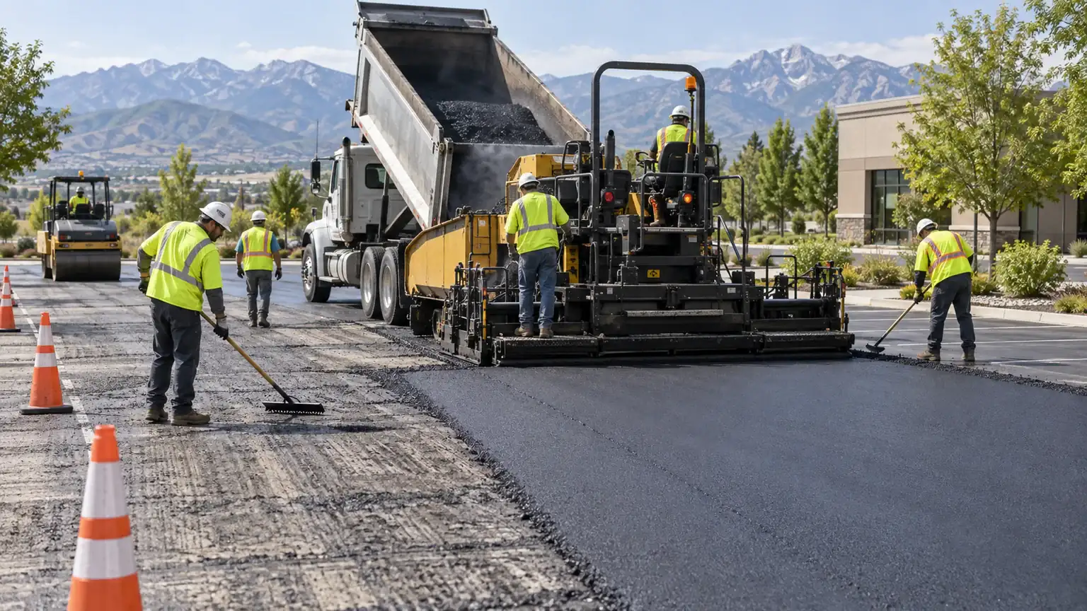 Asphalt Resurfacing & Overlay crew working in a controlled Fairfield, Utah pavement area