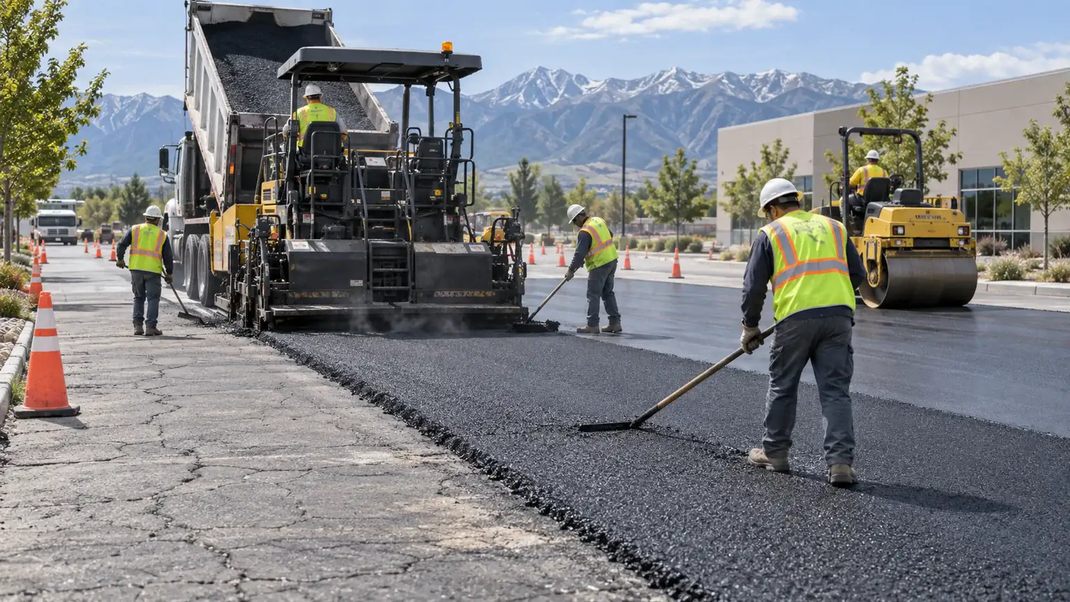 Asphalt Resurfacing & Overlay crew working in a controlled Goshen, Utah pavement area