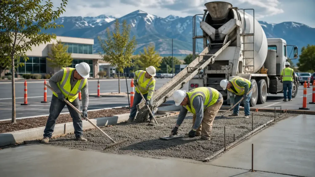 Concrete Paving & Repair crew working in a controlled Alpine, Utah pavement area