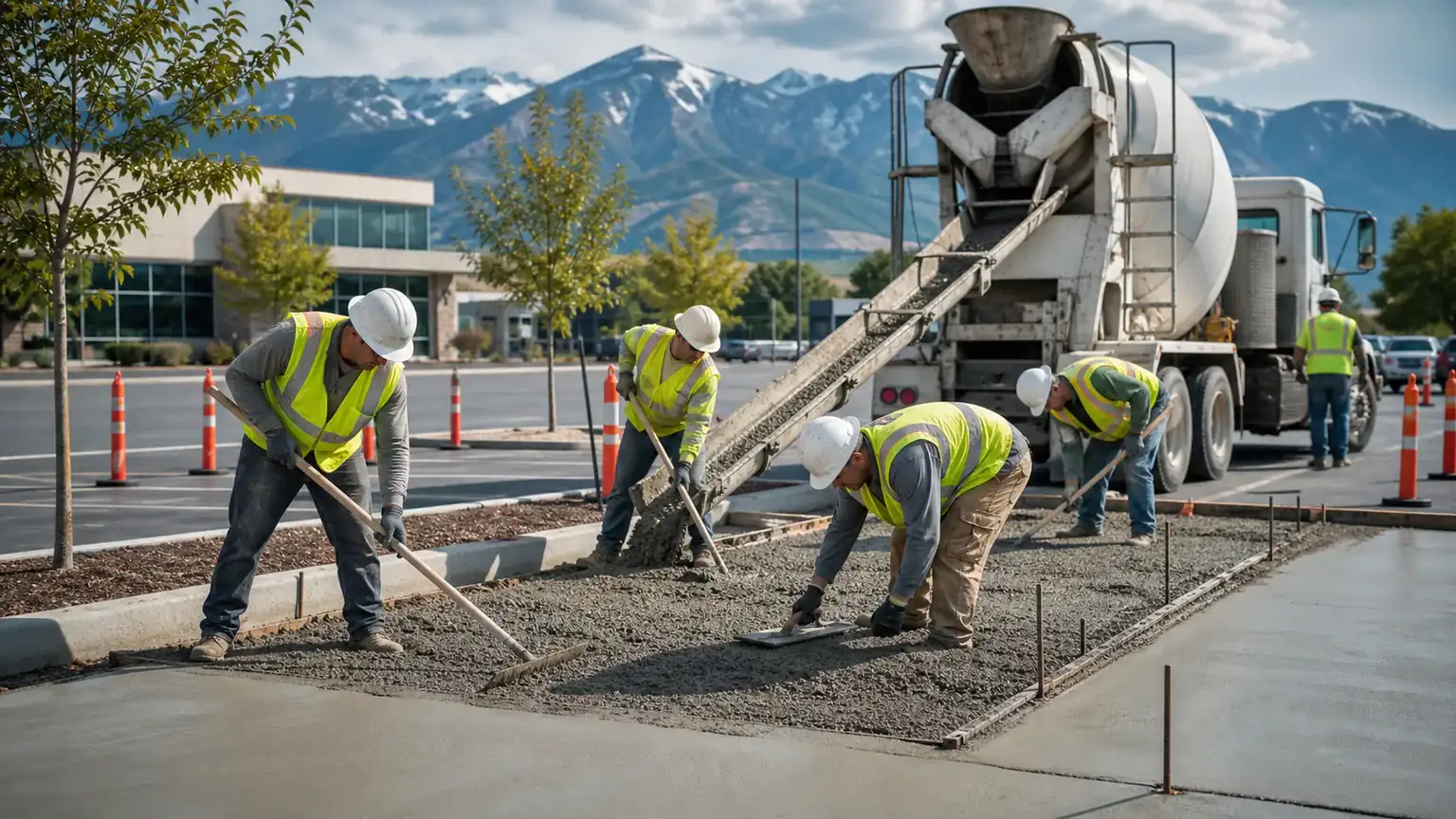 Concrete Paving & Repair crew working in a controlled Alpine, Utah pavement area