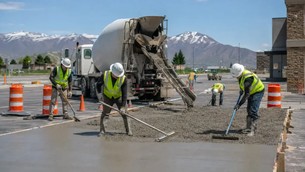 Concrete Paving & Repair crew working in a controlled Cedar Fort, Utah pavement area