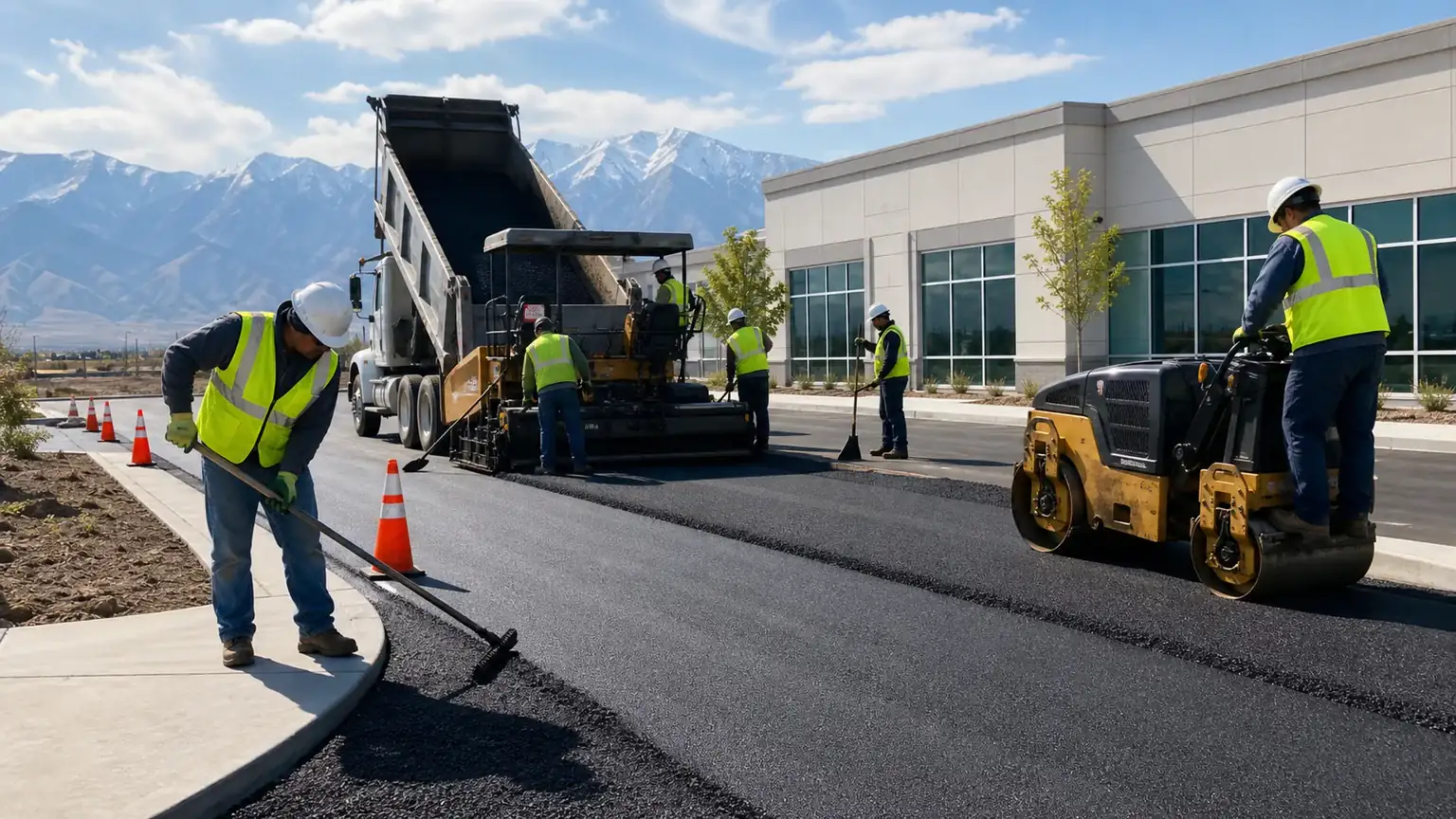 Driveway Paving crew working in a controlled Bluffdale, Utah pavement area