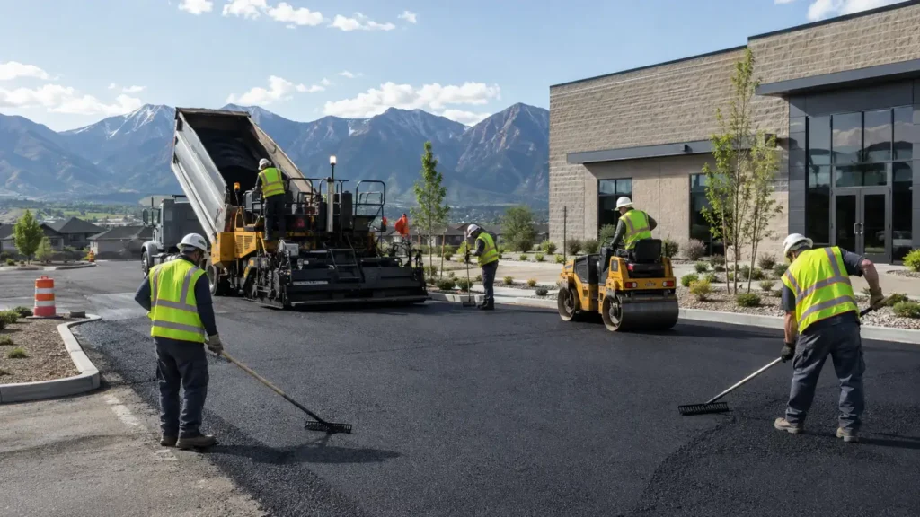 Driveway Paving crew working in a controlled Cedar Hills, Utah pavement area