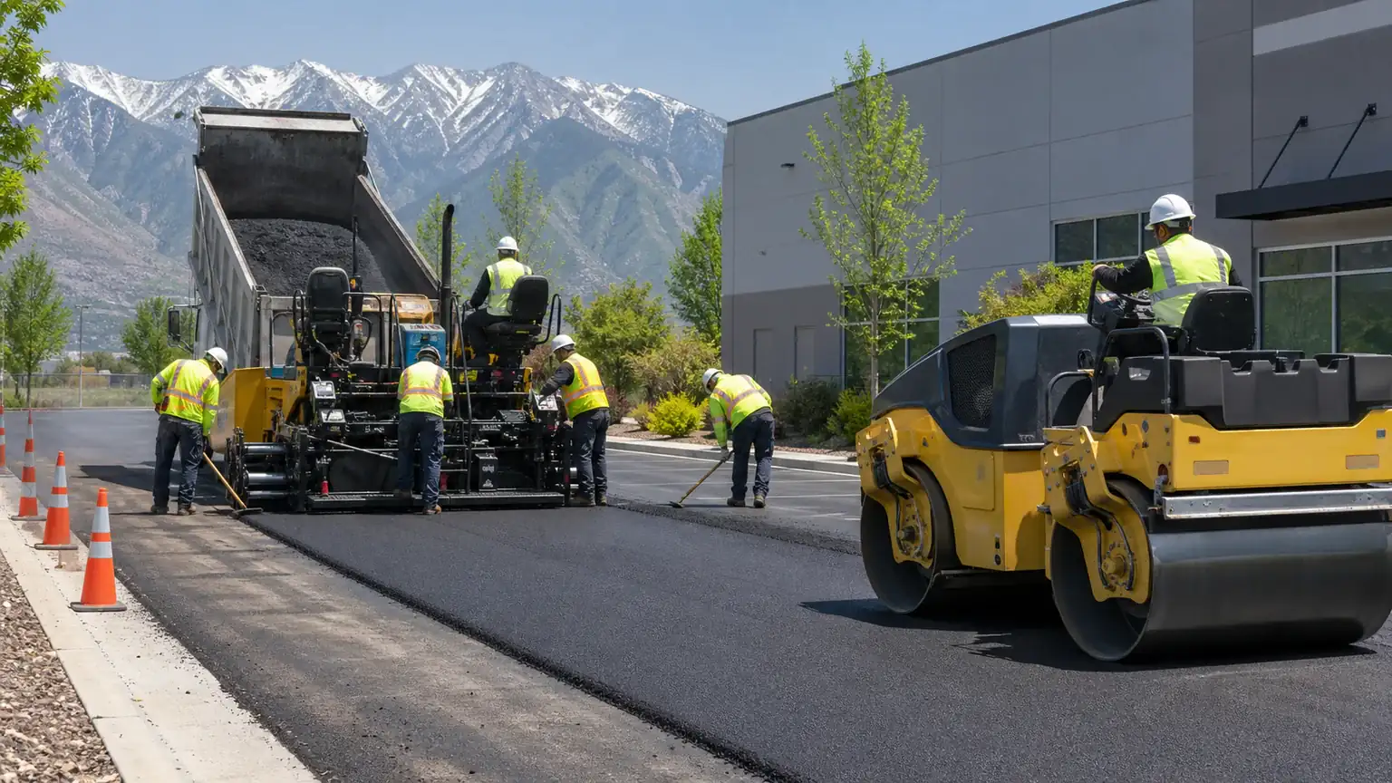 Driveway Paving crew working in a controlled Draper, Utah pavement area