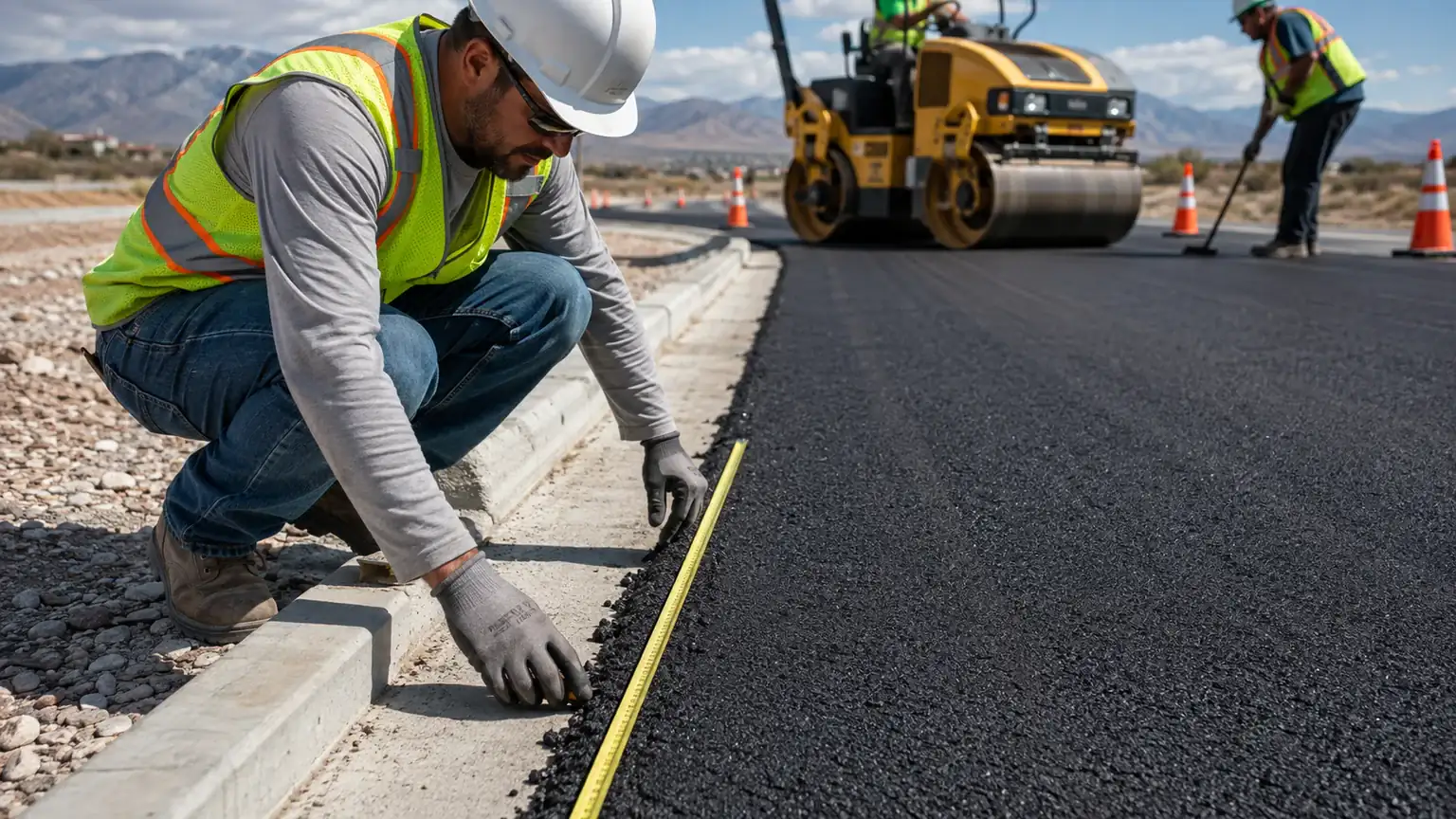 Quality-control step for driveway paving in Eagle Mountain, Utah
