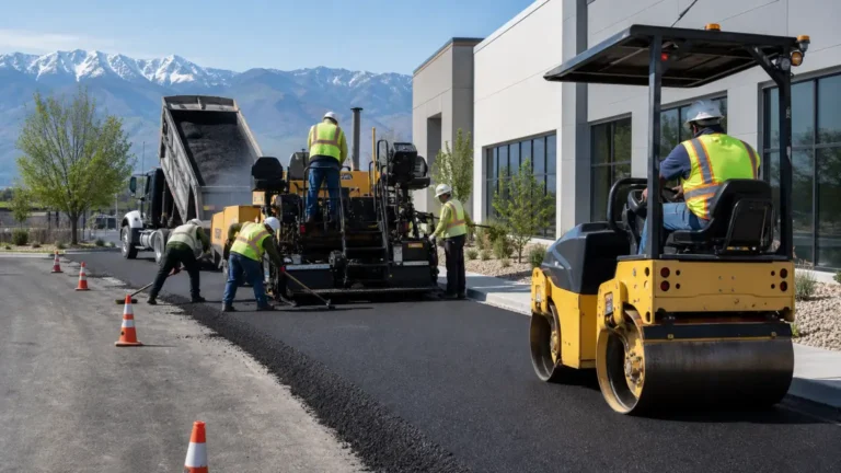 Driveway Paving crew working in a controlled Elk Ridge, Utah pavement area