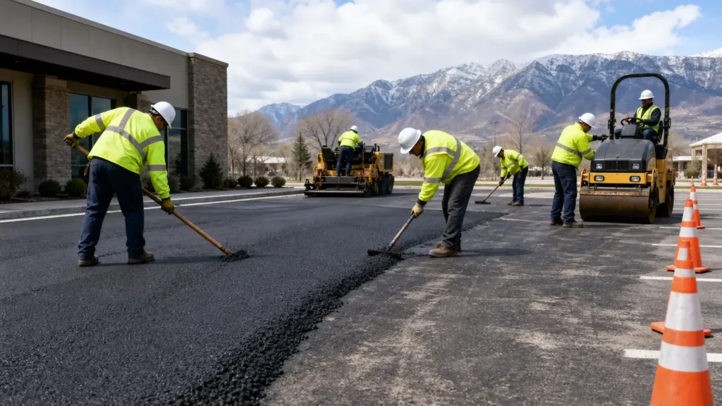 Driveway Repair crew working in a controlled Alpine, Utah pavement area