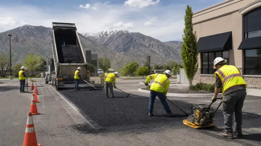 Driveway Repair crew working in a controlled American Fork, Utah pavement area