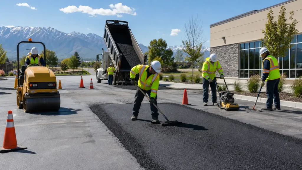 Driveway Repair crew working in a controlled Bluffdale, Utah pavement area